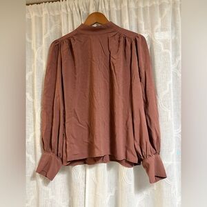Express pink brown mauve long sleeve Women's Blouse sz medium formal top NWOT